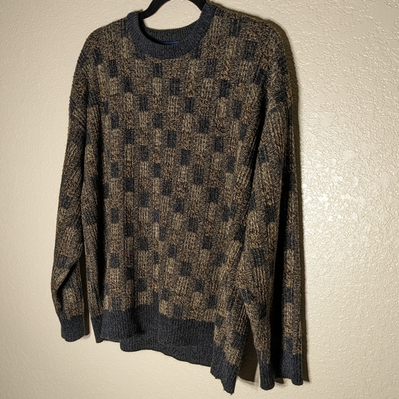 Town Craft Comfy Crew Brown & Navy Grunge Grandpa Sweater - Picture 3 of 4